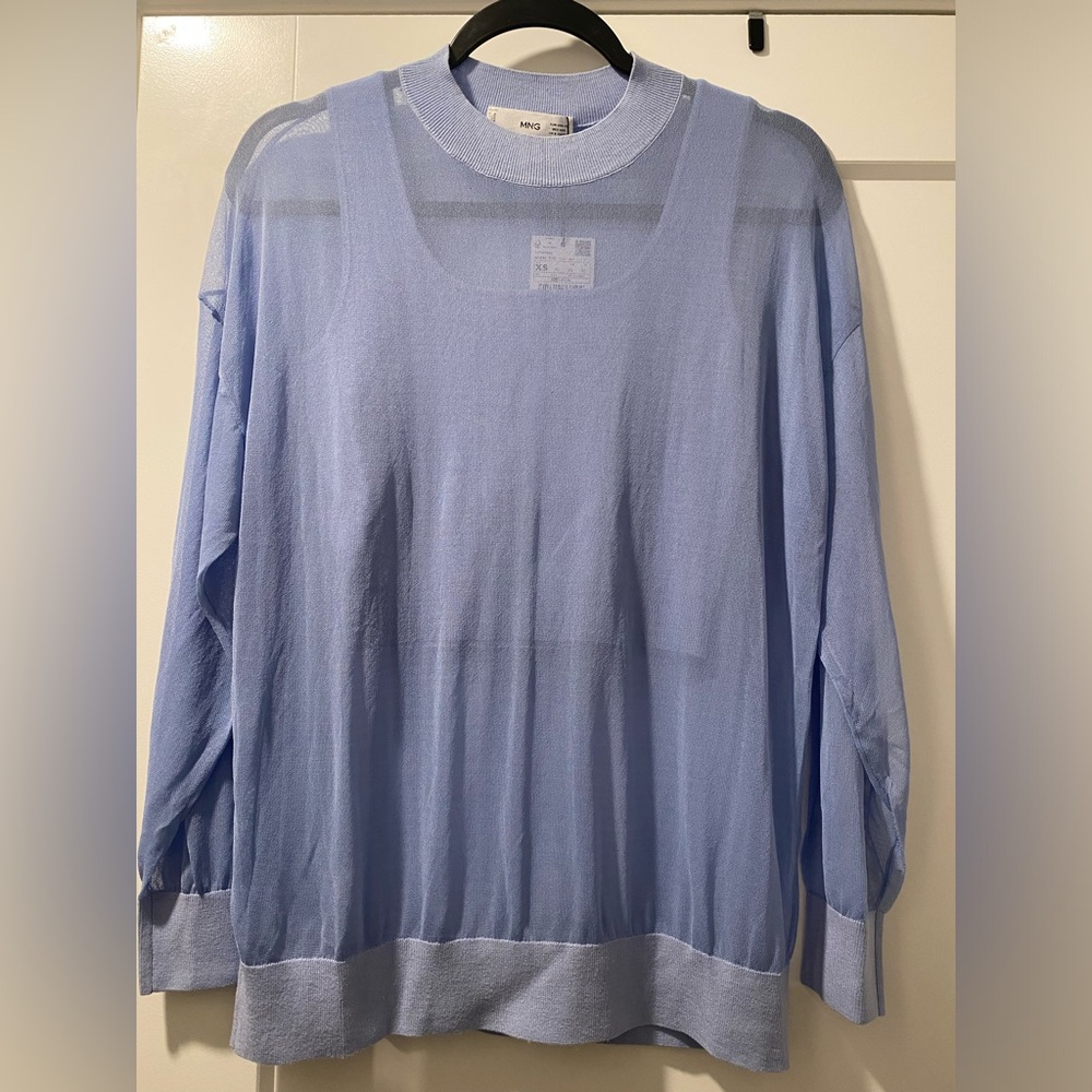 Mango Light Blue Sheer Knit Top Size XS (NWT)